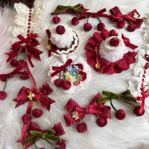 loose lolita cherry hair accessories cake ornaments flocked decorations velvet bows