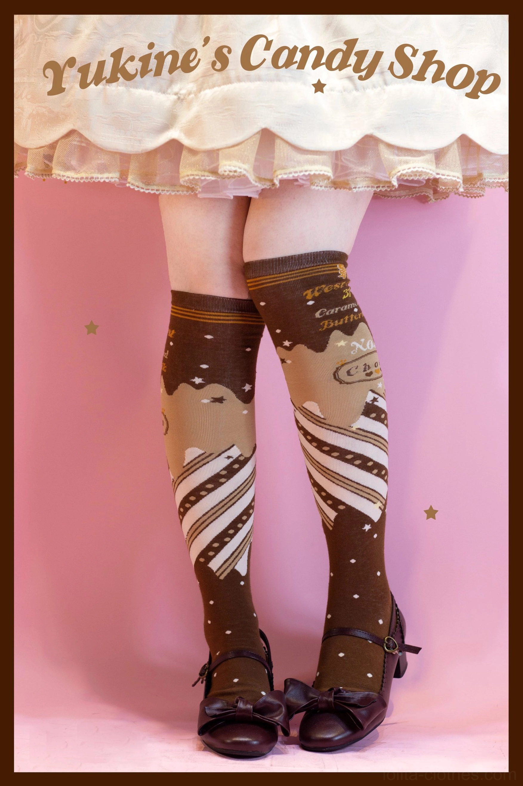 Chocolate lolita socks elastic quality demonstration stretch fit comfort testing showing superior durability features