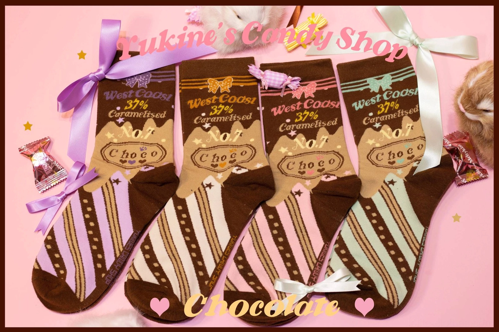 Chocolate lolita socks gift box packaging four pair assorted set presentation with ribbon display