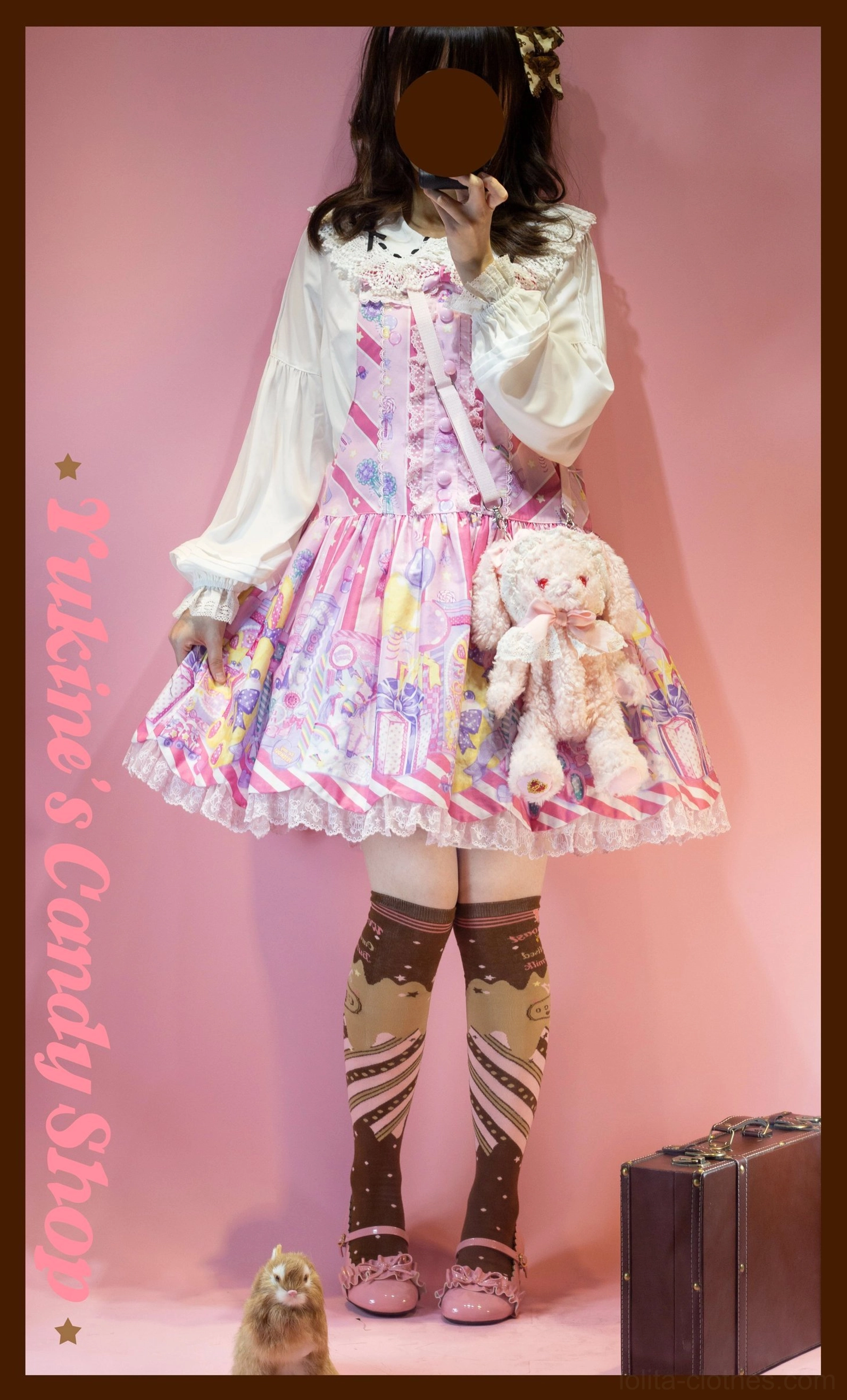Chocolate lolita socks size comparison short mid-calf over-the-knee length variants side by side measurement display