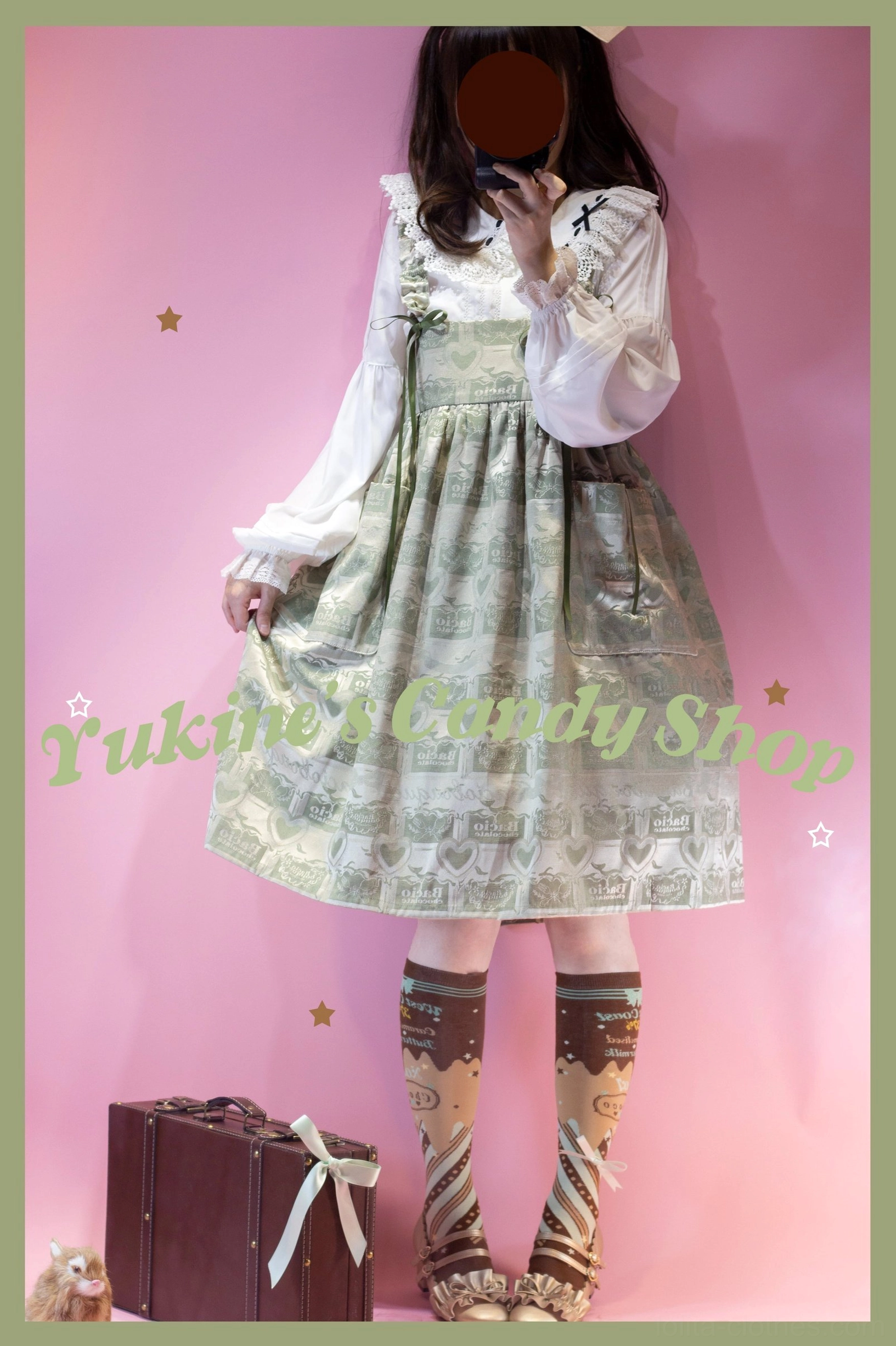 Chocolate lolita cotton socks wearing style showcase with platform shoes and lolita coordinate outfit coordination