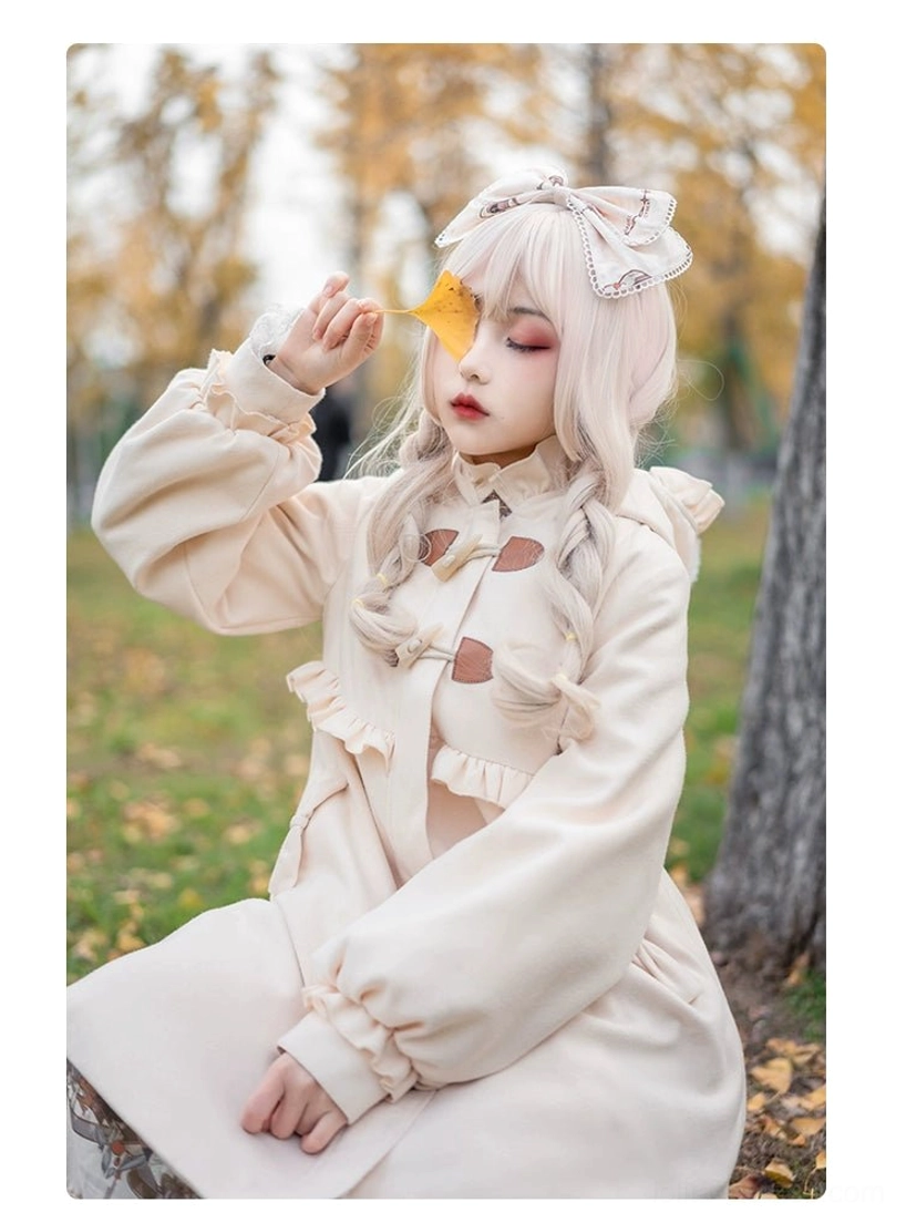 Lolita coat horn button toggle fastener detail vintage inspired aesthetic Japanese school uniform influence