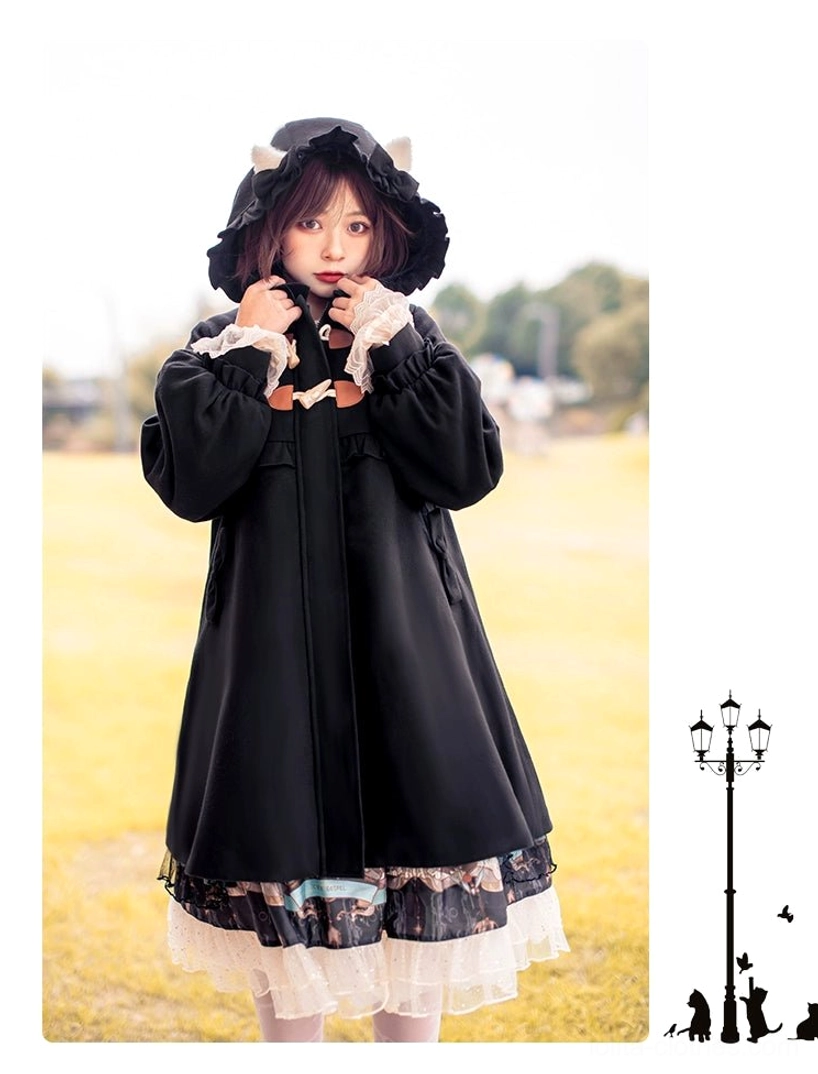 Lolita coat layering over classic lolita coordinate elegant sophisticated styling multiple elements harmoniously combined
