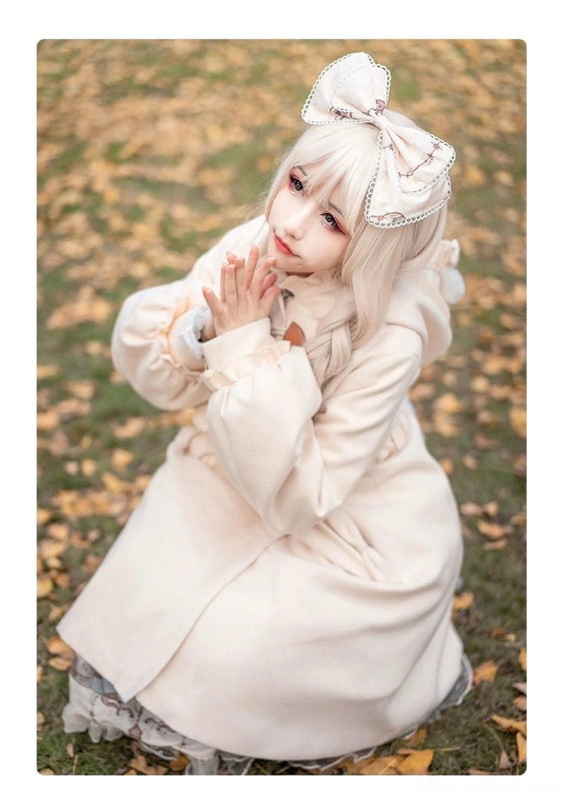 Lolita coat ruffled waist trim decorative embellishment romantic aesthetic detailed craftsmanship construction