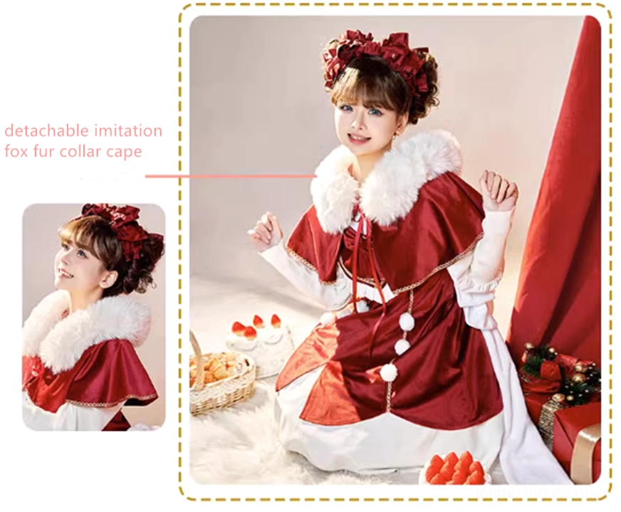 Lolita coordinate complete set JSK detachable fur cape puff sleeve blouse hair accessories matching color