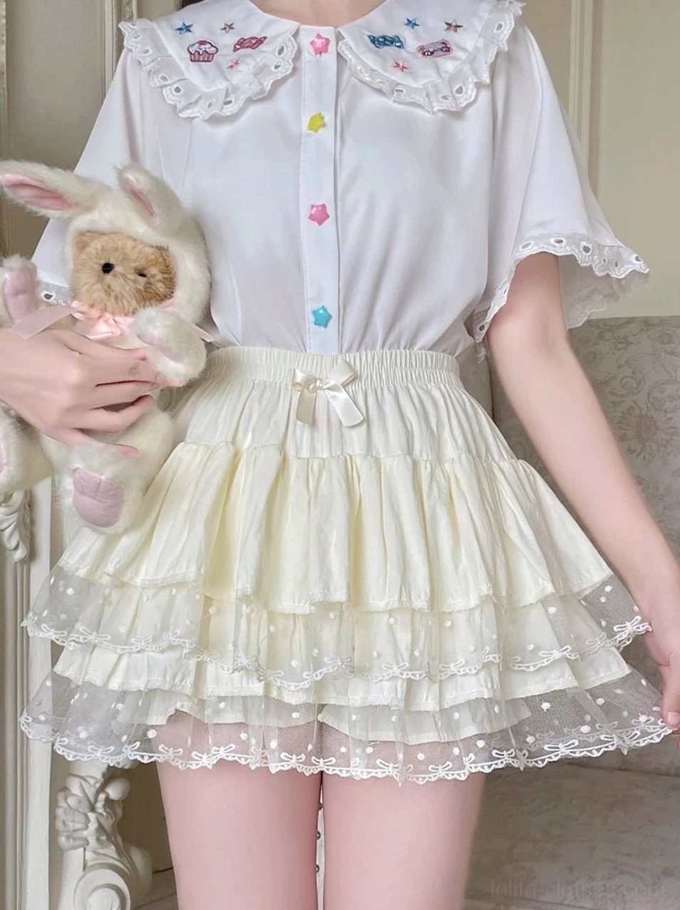Lolita cotton bloomers color comparison display showing all available colors ivory white pink and black positioned together demonstrating size fit and complete color palette options