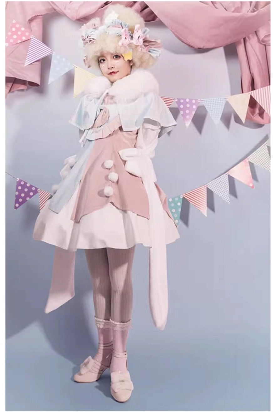 Lolita detachable fur cape red color elegant special occasion wear tea party coordinate