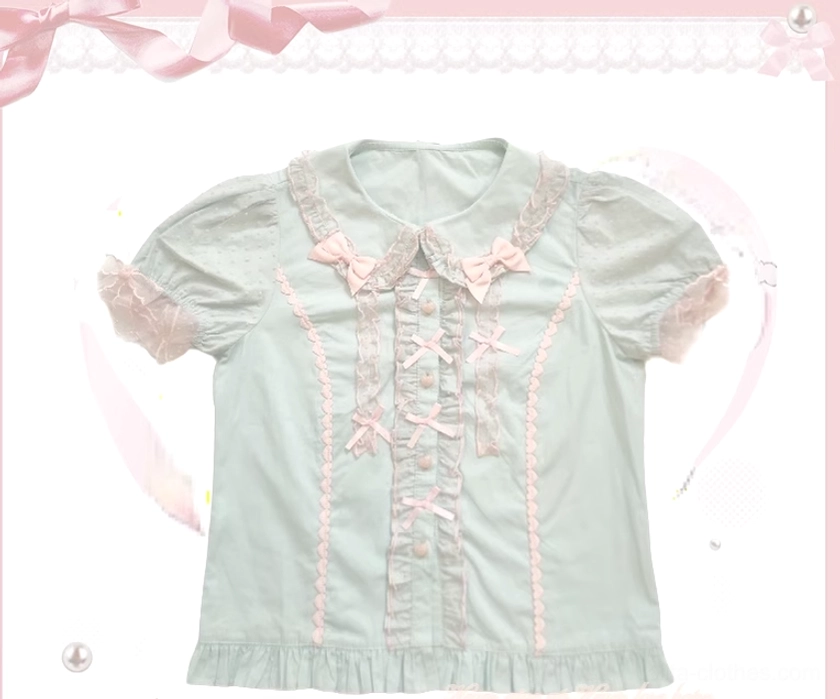 Vintage Lolita dress shoulder construction showing ruffled straps and aluminum wire bows
