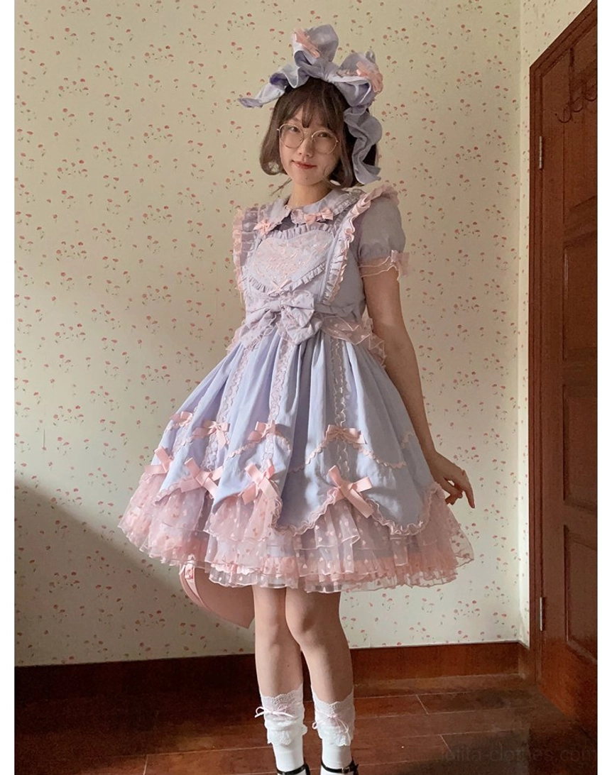 Vintage Lolita ensemble modeled with coordinating socks and shoes completing the outfit