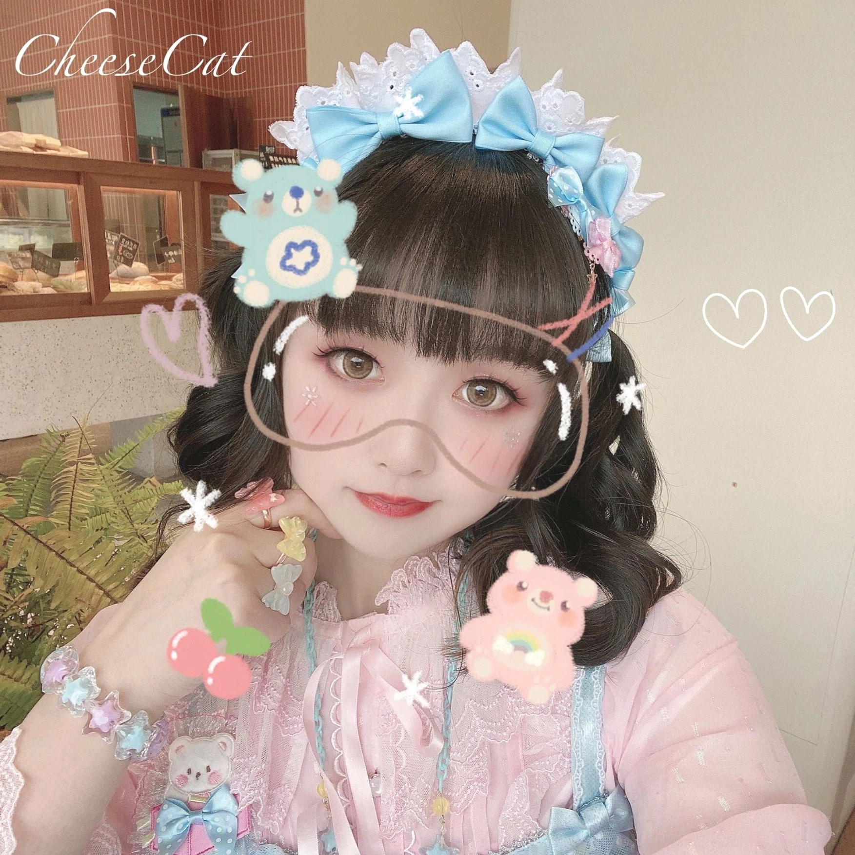 Lolita fashion community styling inspiration featuring pastel star-shaped beaded bracelet worn with authentic Japanese sweet Lolita coordinates and aesthetic themes