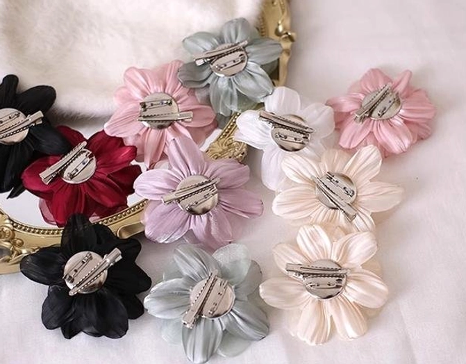 Double pink beige organza flower lolita hair clips mannequin wig compact styling