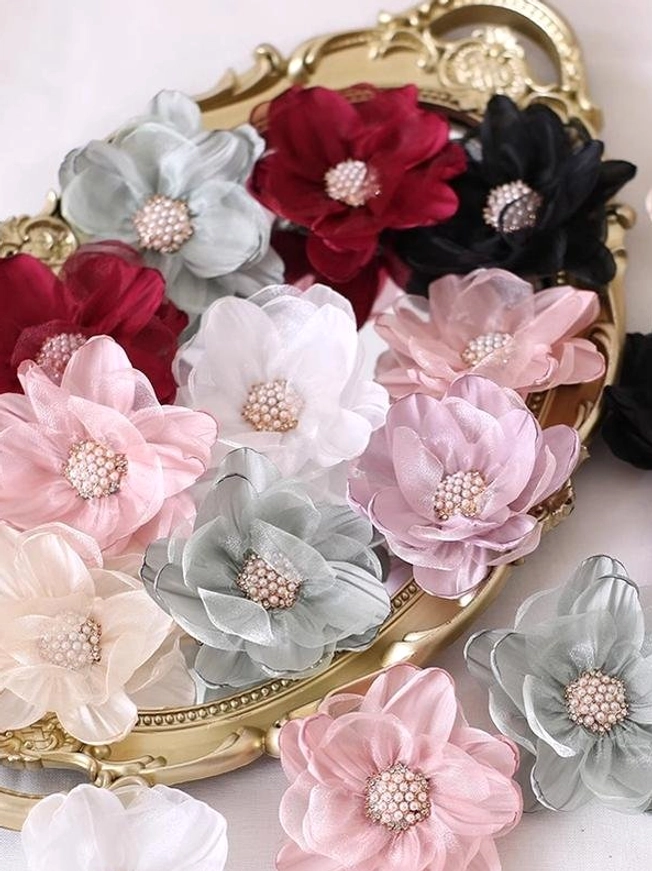 Complete set all color variants organza flower lolita hairpins vintage aesthetic display