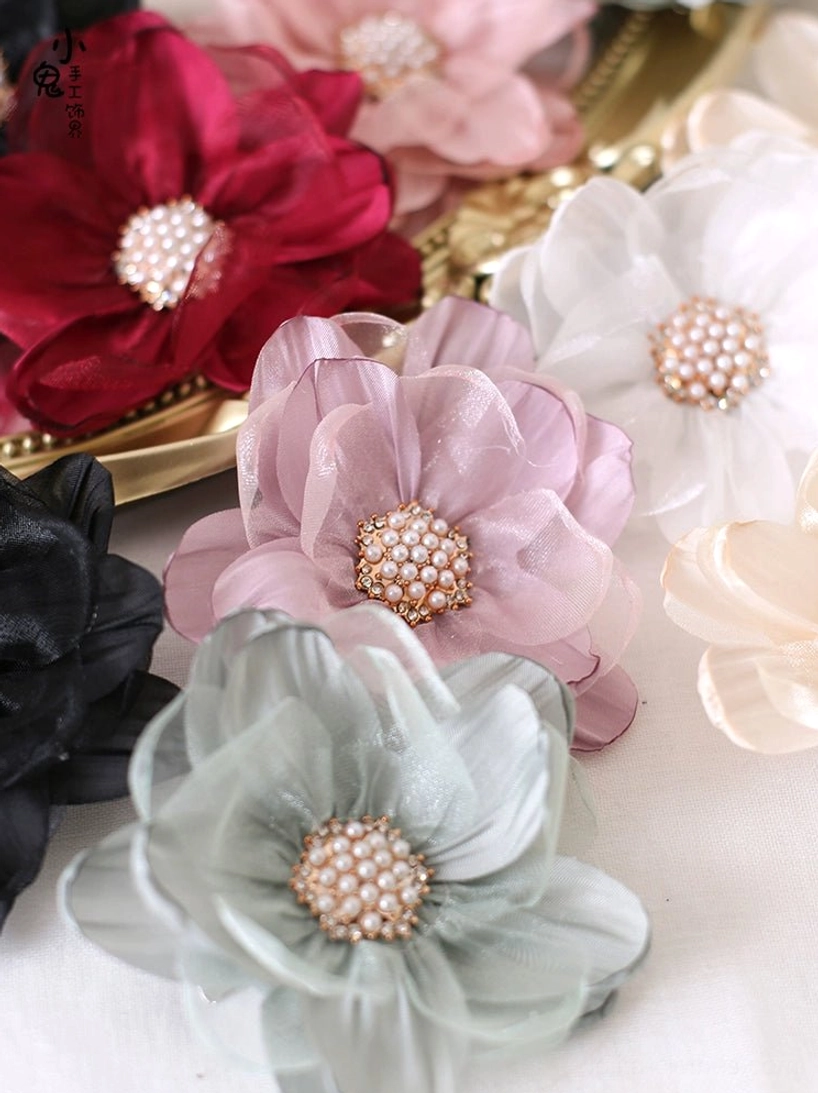 Lolita flower headdress accessory romantic vintage style organza pearl-centered clip