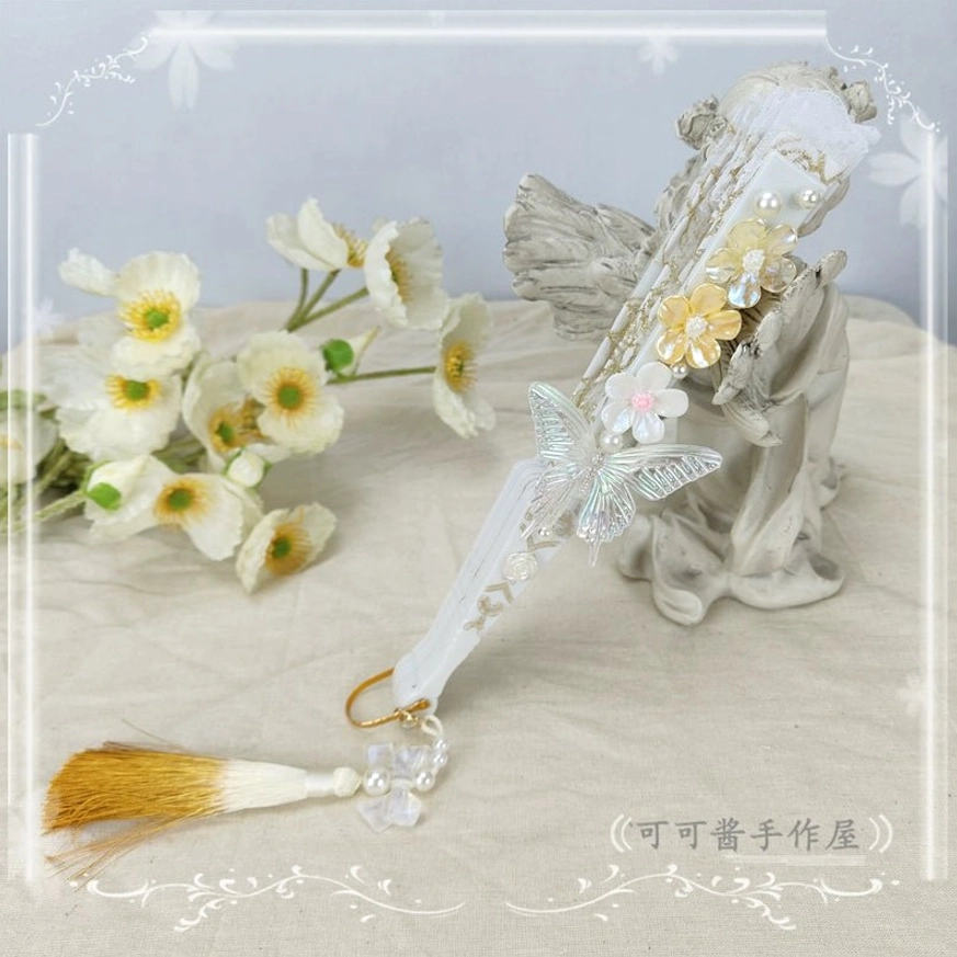 Lolita decorative folding fan collection showcase featuring multiple color variations with butterfly and flower embellishments for coordinate styling
