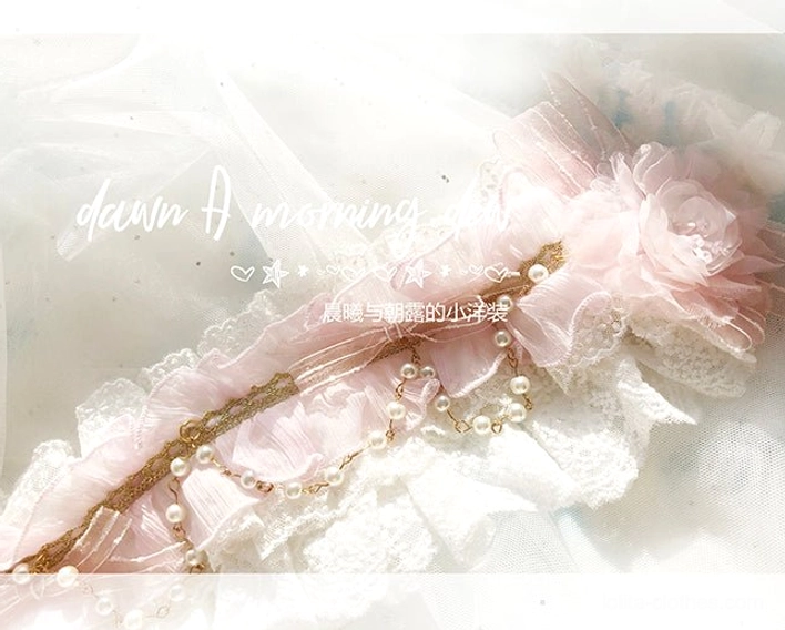 lolita gold chain heart lace hairband in multiple color options pink white blue black with pearl decoration