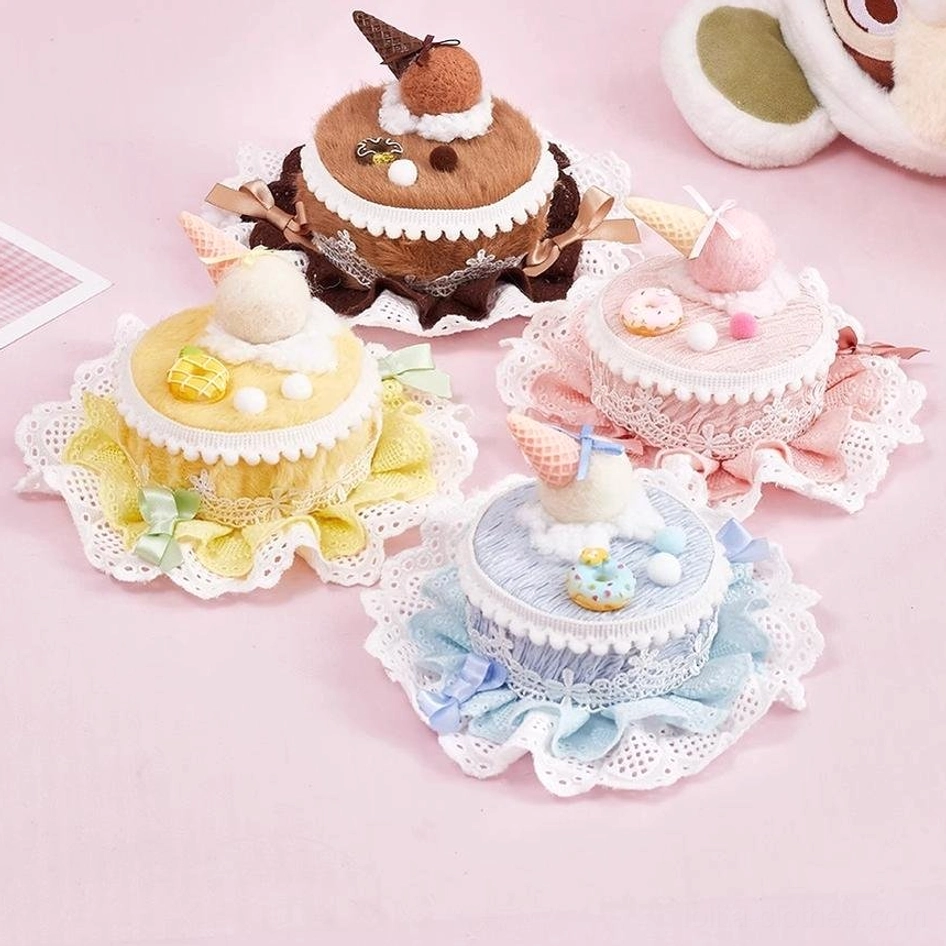 Lolita hair accessory cake clip collection showing all color options with ice cream and fuzzy pom-pom decorations top view
