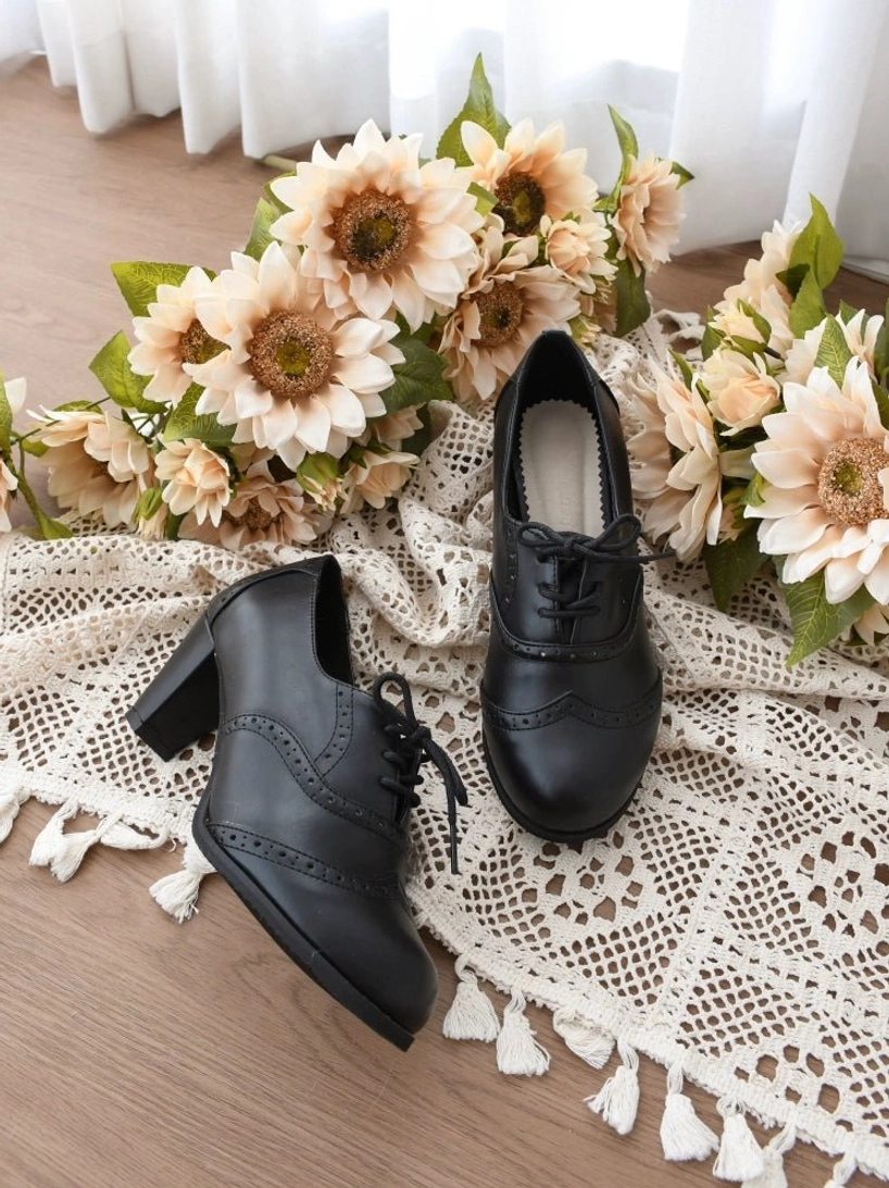 Lolita handmade heel shoes with premium shoe insoles and replacement heel pads included accessories displayed with finished product