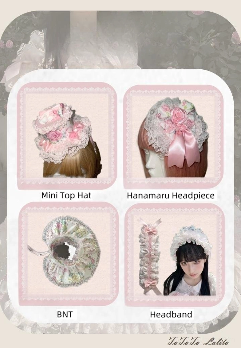 Matching headband accessory for old school Lolita coordinate featuring floral print and coordinating design elements
