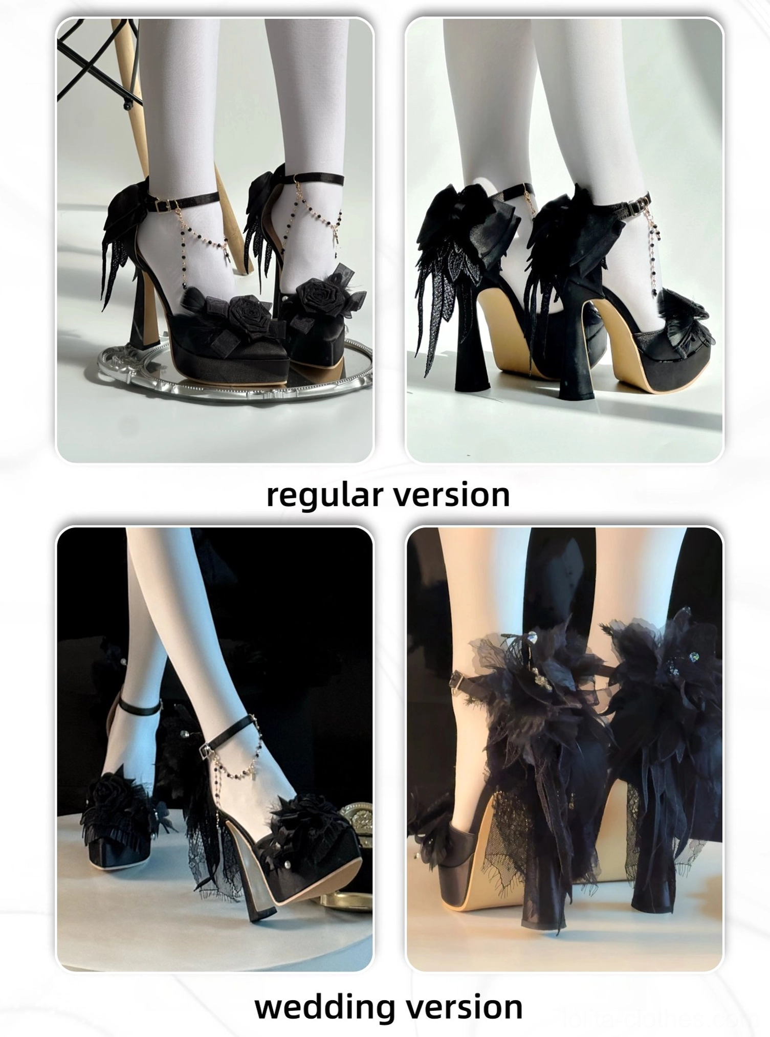 Feather spirit lolita heel shoes bottom sole view revealing rubber outsole grip, PU insole cushioning construction, and platform block heel engineering for stability