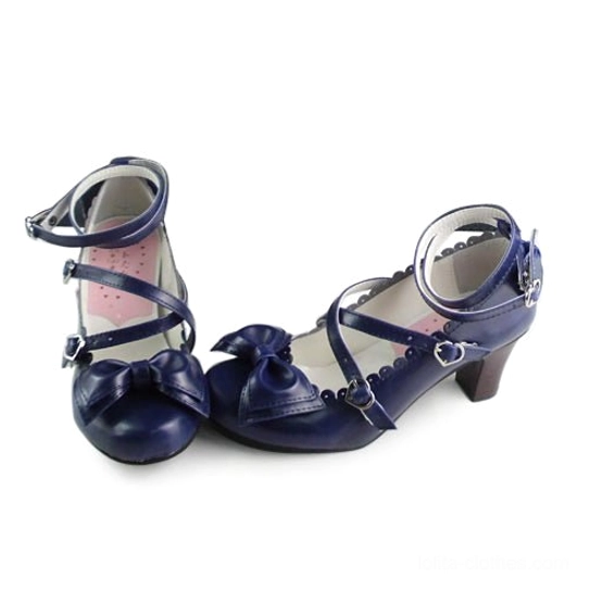 Handcrafted sweet lolita mary jane heels detail shot highlighting heart-shaped buckle fastening, scalloped round toe design, and premium PU leather construction