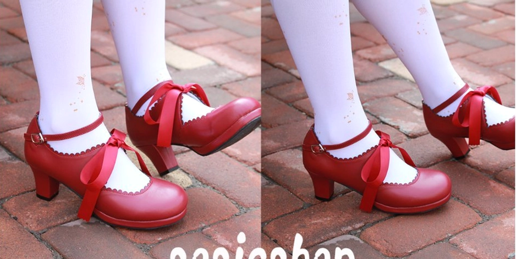 Lolita high heel shoes custom color request options available beyond standard seven colorways for personalized handmade Mary Jane footwear coordinate