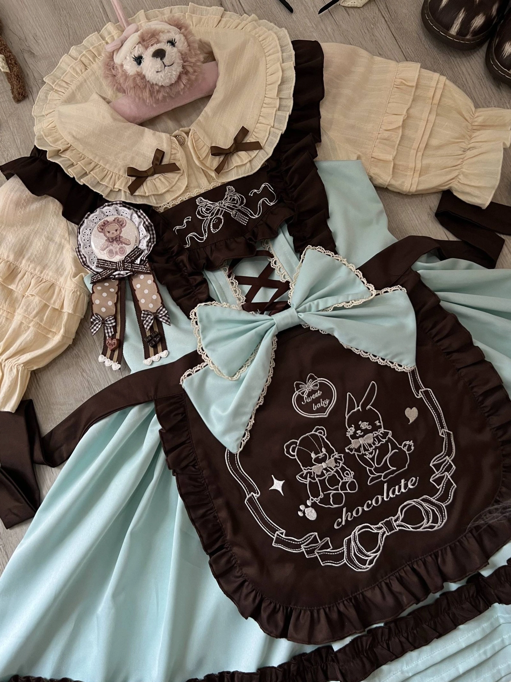 Jacquard cotton structured blouse for sweet lolita JSK dress, vintage-inspired embroidery, perfect layering piece under maid jumper skirt