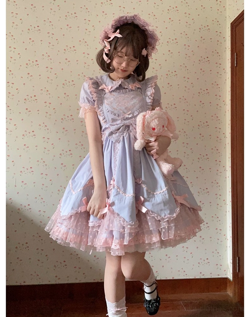 Sweet Lolita dress JSK and blouse separated display showing component quality and detail work