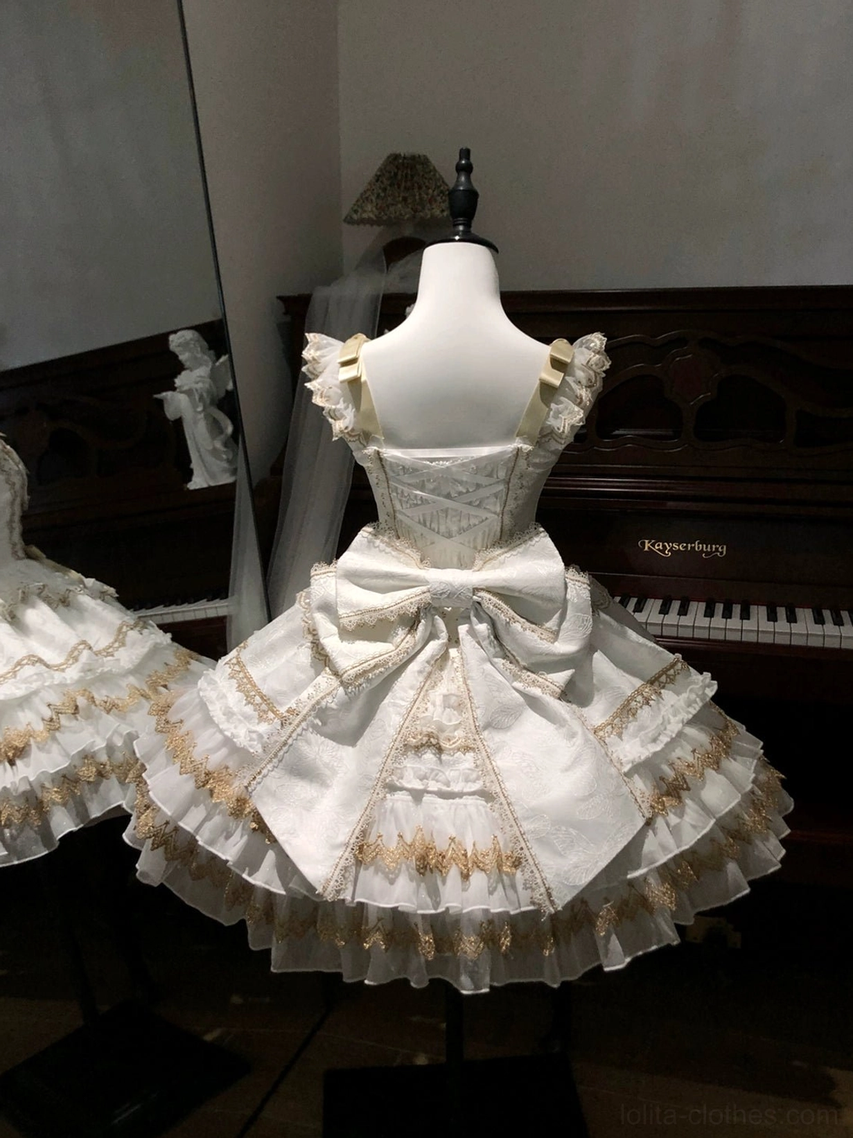 Lolita jumper dress back view with optional back bow trailing accessory detachable BNT character accent customization options