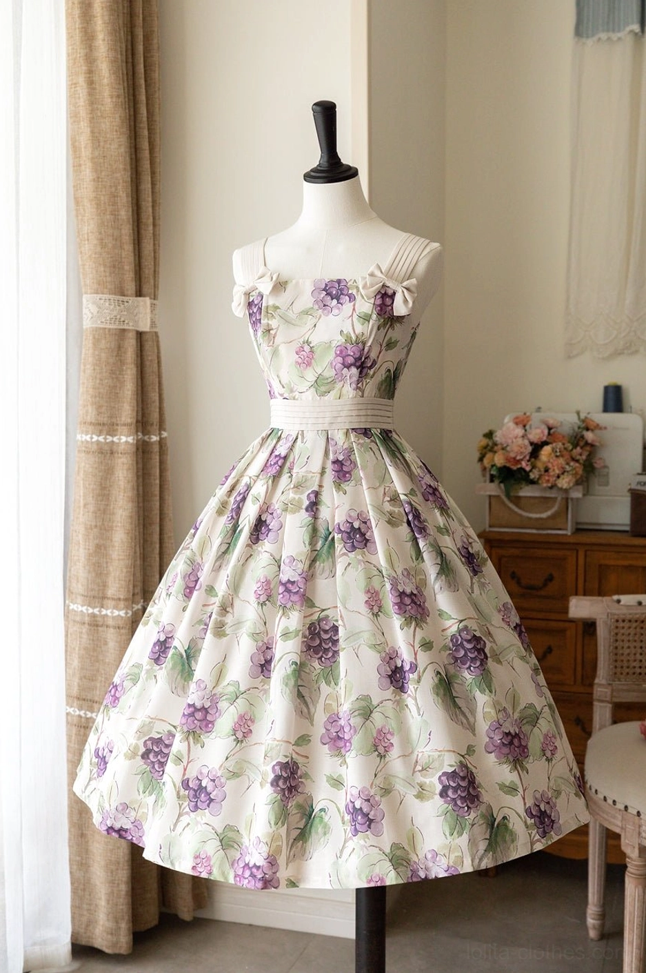 Fabric care and maintenance guide for polyester lolita JSK dress showing proper washing, drying, and storage techniques