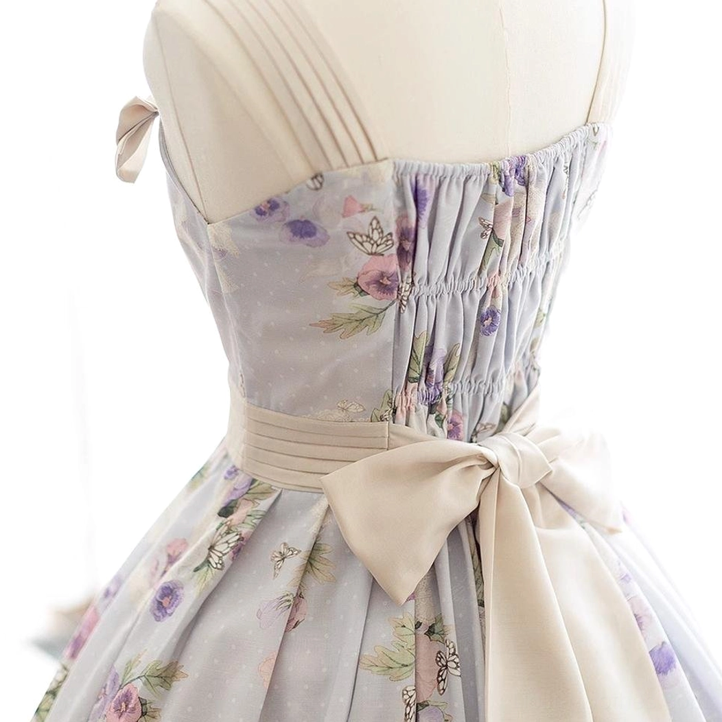 Accessory pairing suggestions for enchanted garden lolita JSK dress including jewelry, bags, socks, and footwear options