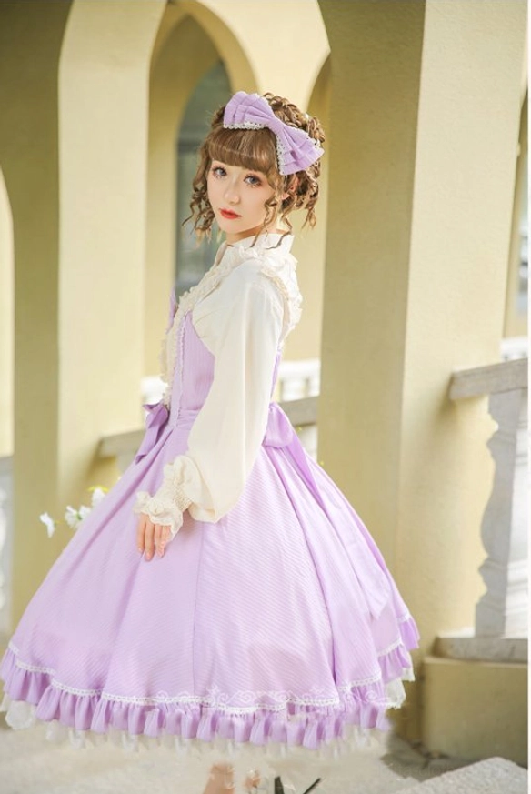 Lolita jumper skirt dress hem construction double pleated ruffled texture close-up detail photography