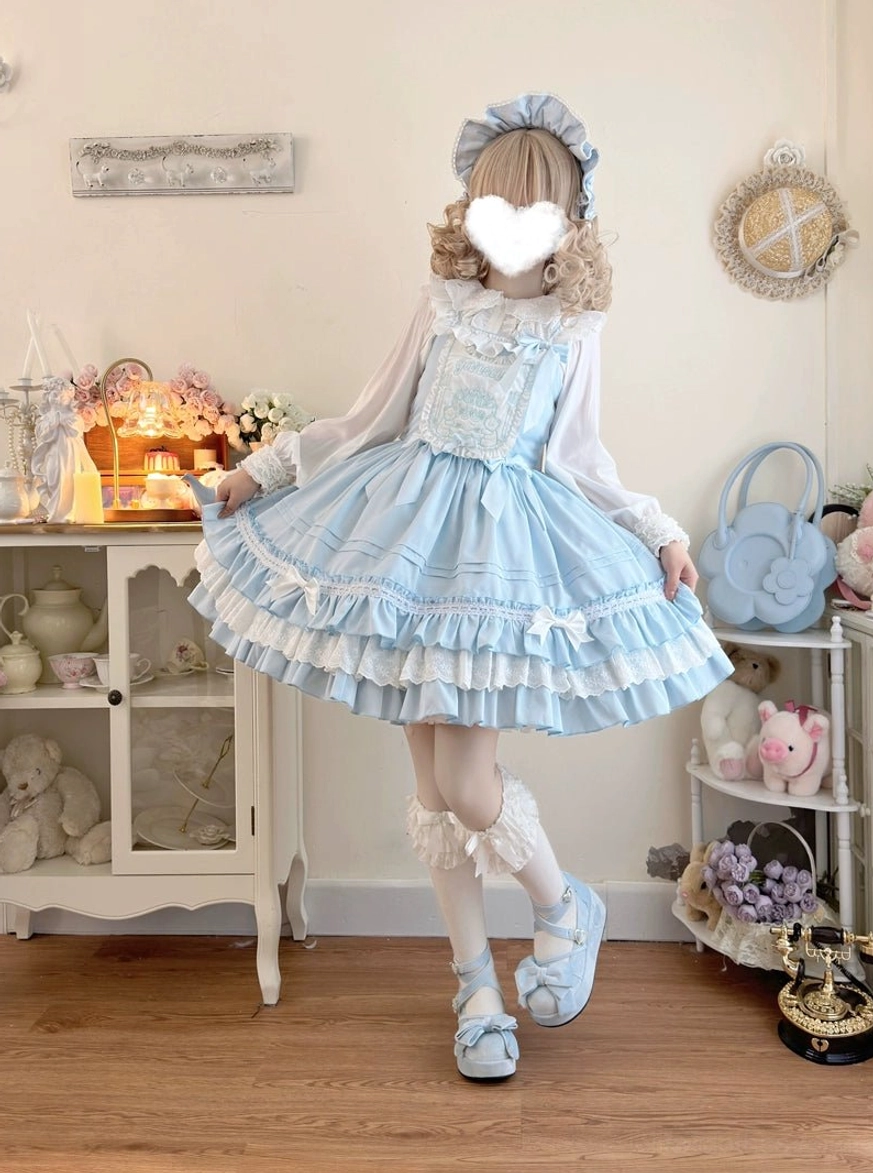 Sweet bear Lolita JSK dress texture detail polyester fabric quality luster sheen drape and movement demonstration