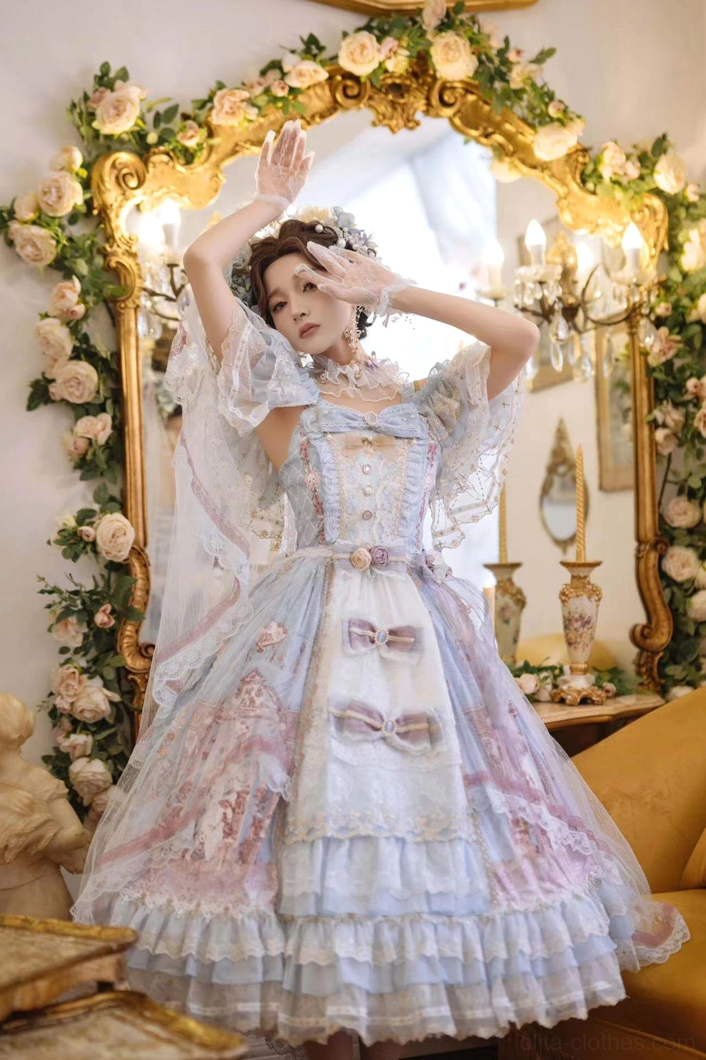 Off-shoulder wedding Lolita JSK dress flying sleeves detachable flutter sleeve accessory styling