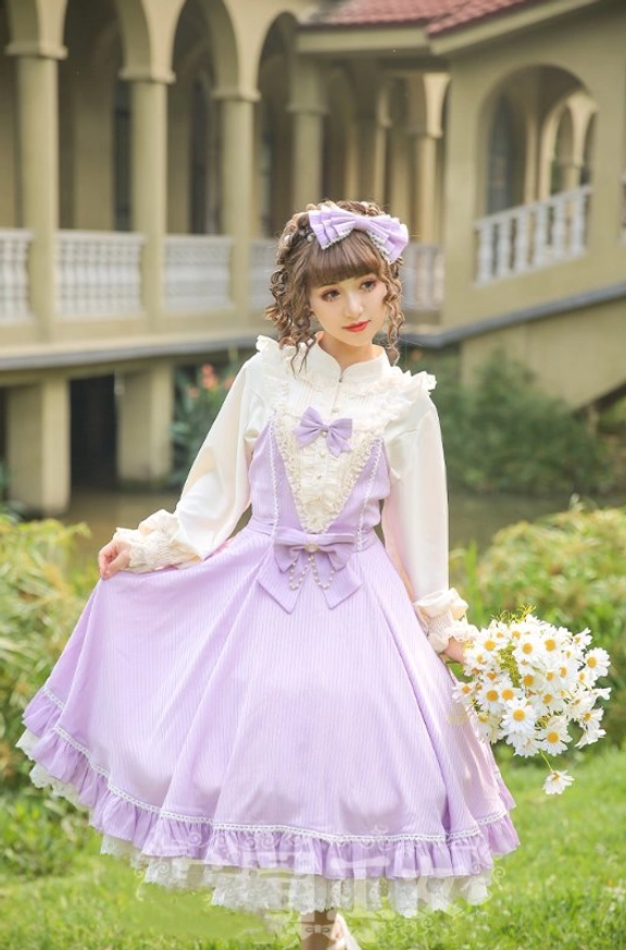 Lolita jsk dress lace trim detail chest decoration ruffled edge close-up photography