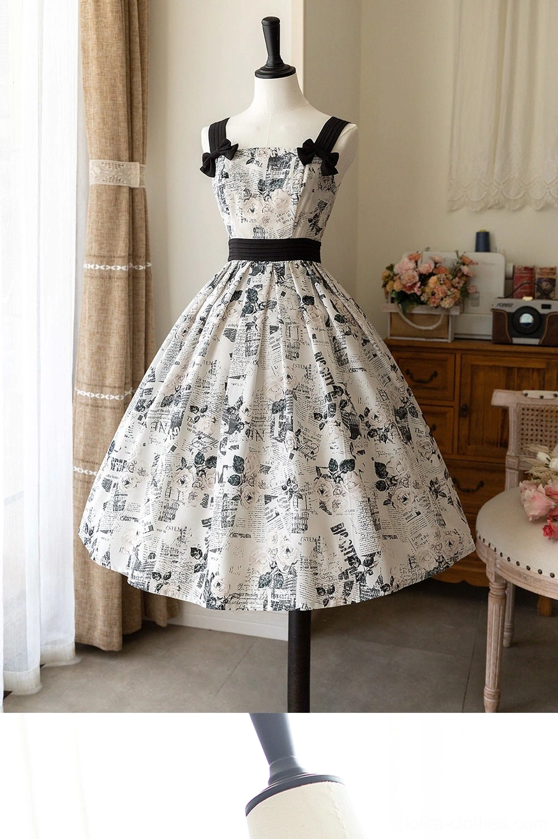 Petticoat layering demonstration with enchanted garden lolita JSK dress showing achieved bell-shaped silhouette and volume expansion