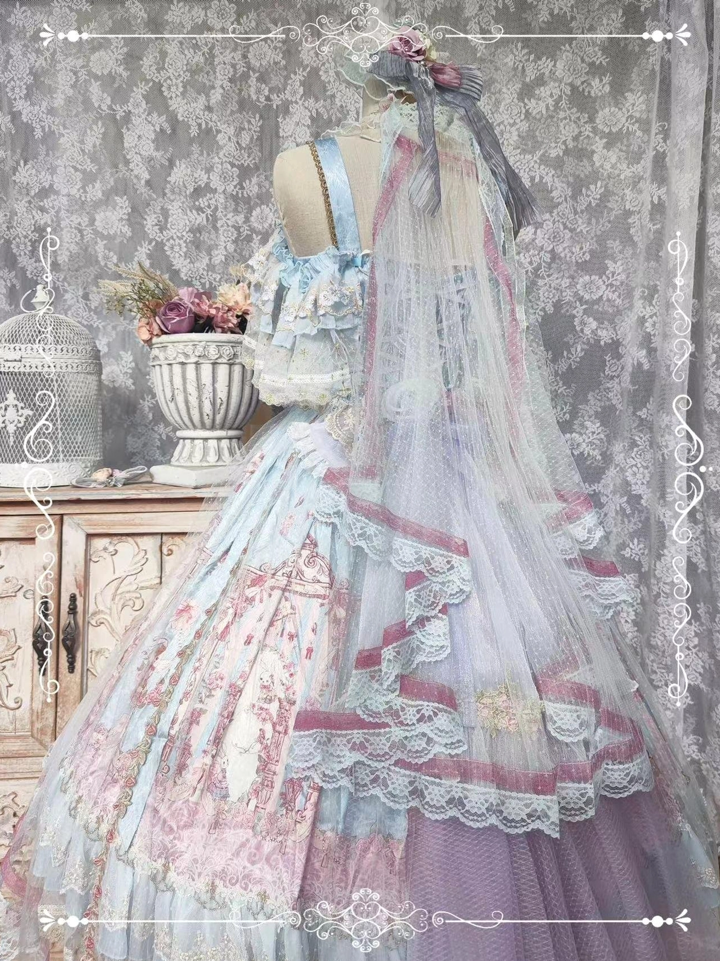 Wedding Lolita JSK dress satin silk silver crepe fabric texture and shimmer detail close-up