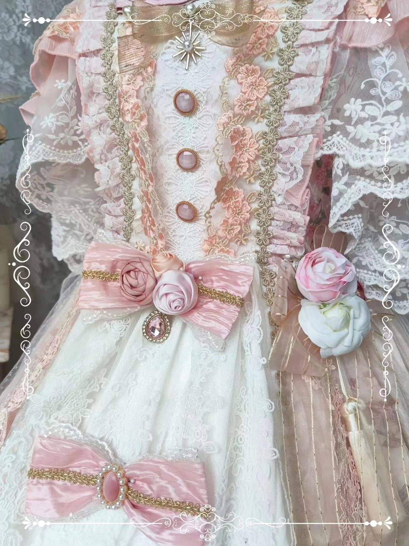 Wedding Lolita JSK dress full body side profile showing off-shoulder silhouette and tulle volume