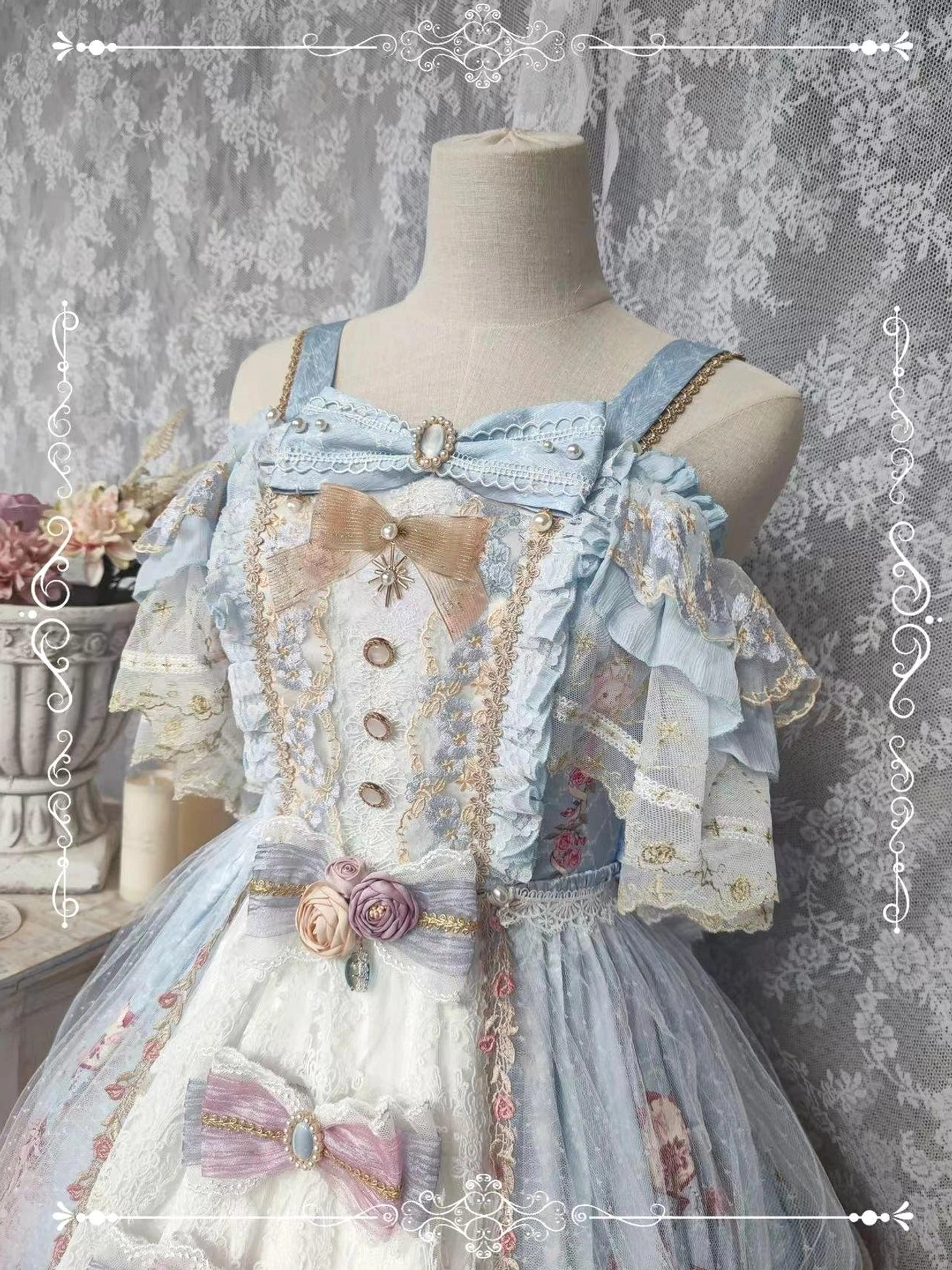 Wedding Lolita JSK dress size S M L XL fitting guide and measurement chart display