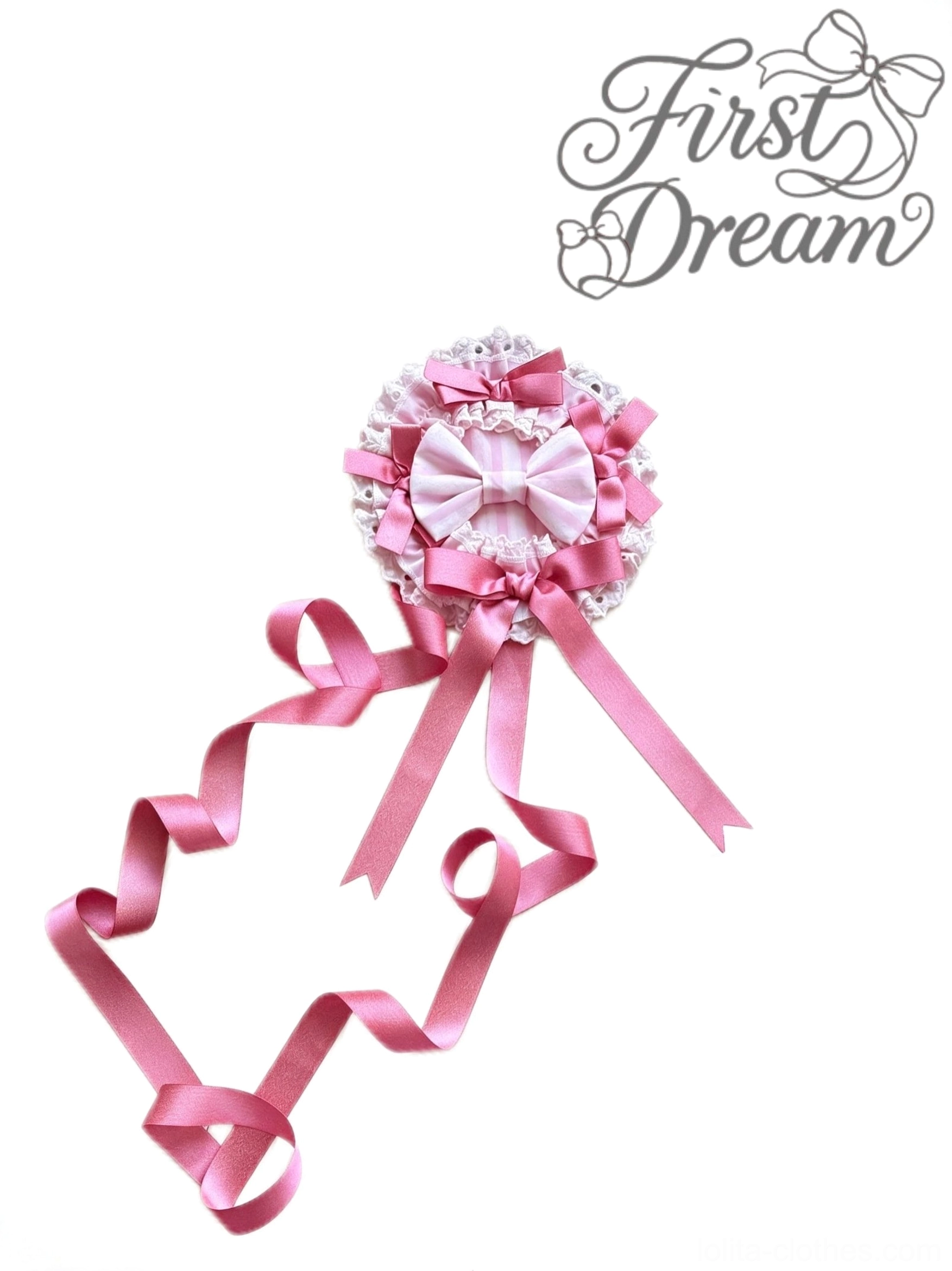 Hair accessory styling guide for old school Lolita JSK dress showing bonnet, flower crown, and ribbon hairbow coordination