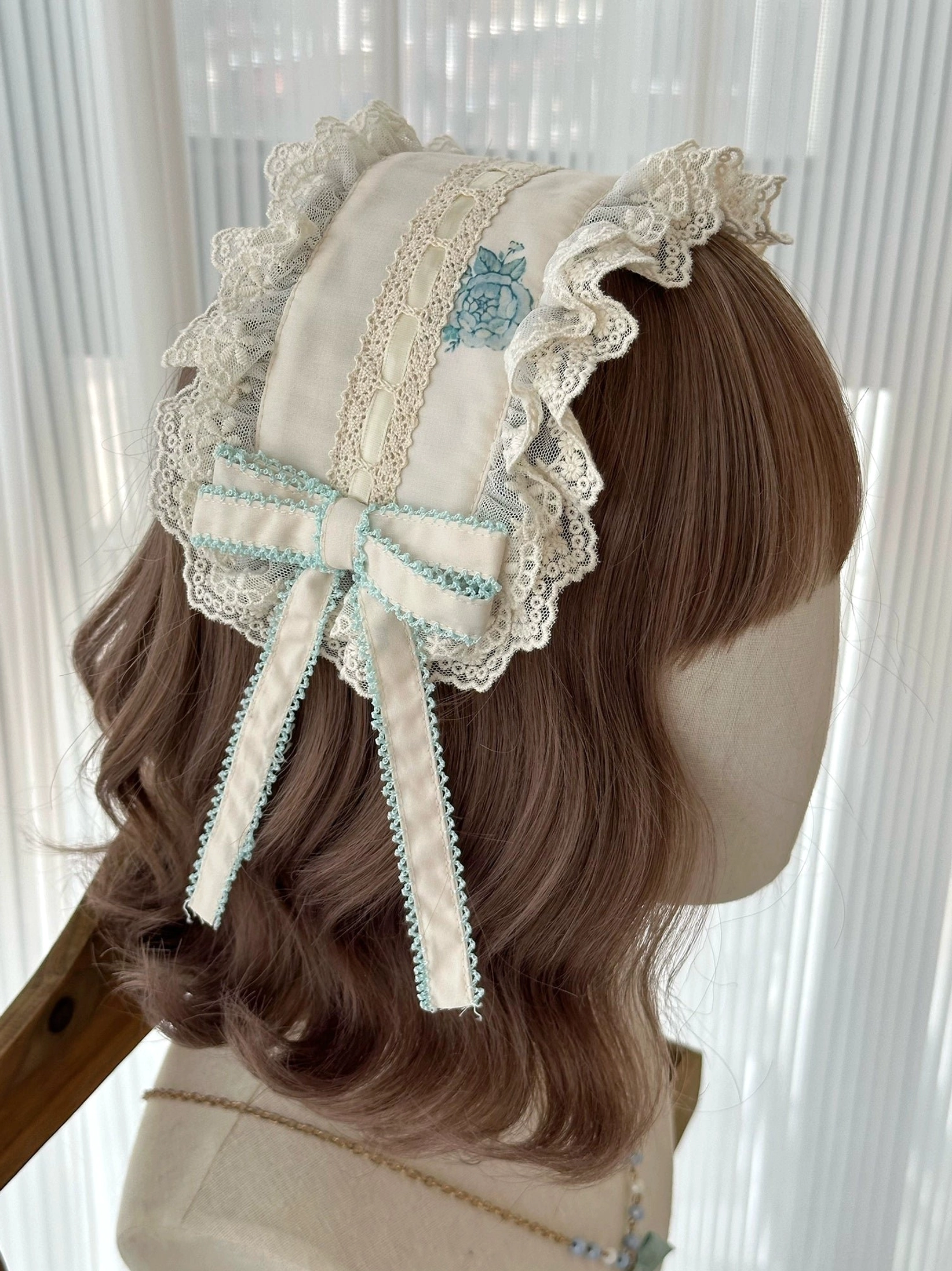 Classic lolita jsk dress alternative view angle showcasing hem details and print placement, scalloped trim design elements