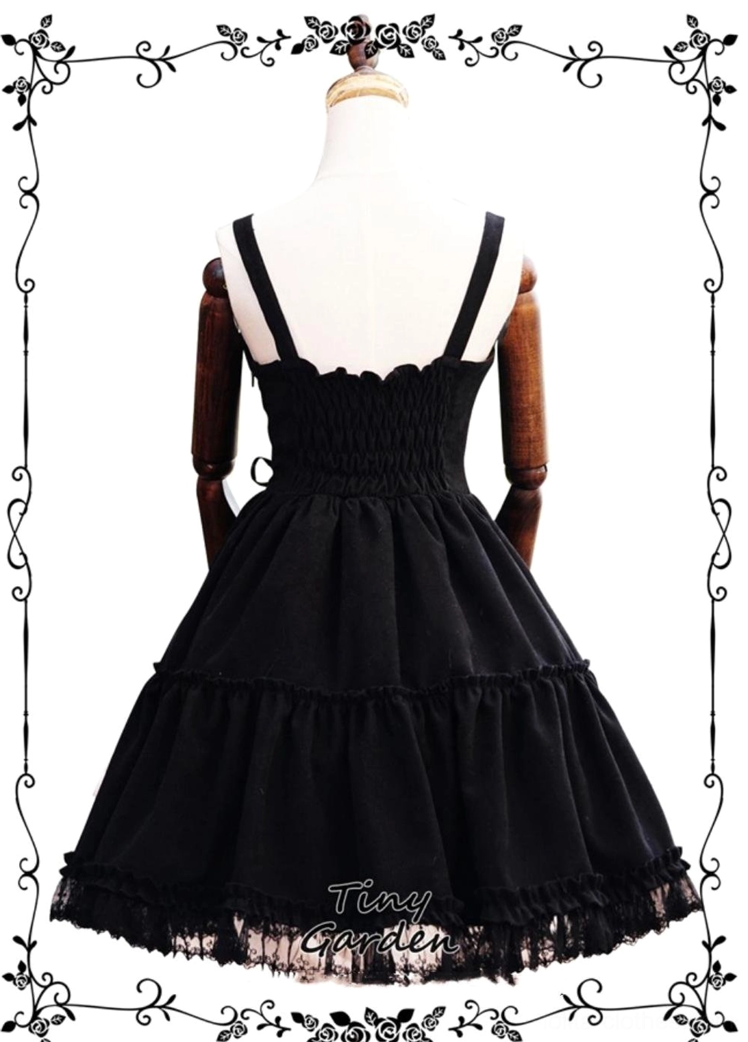 Burgundy lolita jsk tiered ruffle skirt hem water-soluble lace trim texture detail autumn winter velvet fabric quality showcase