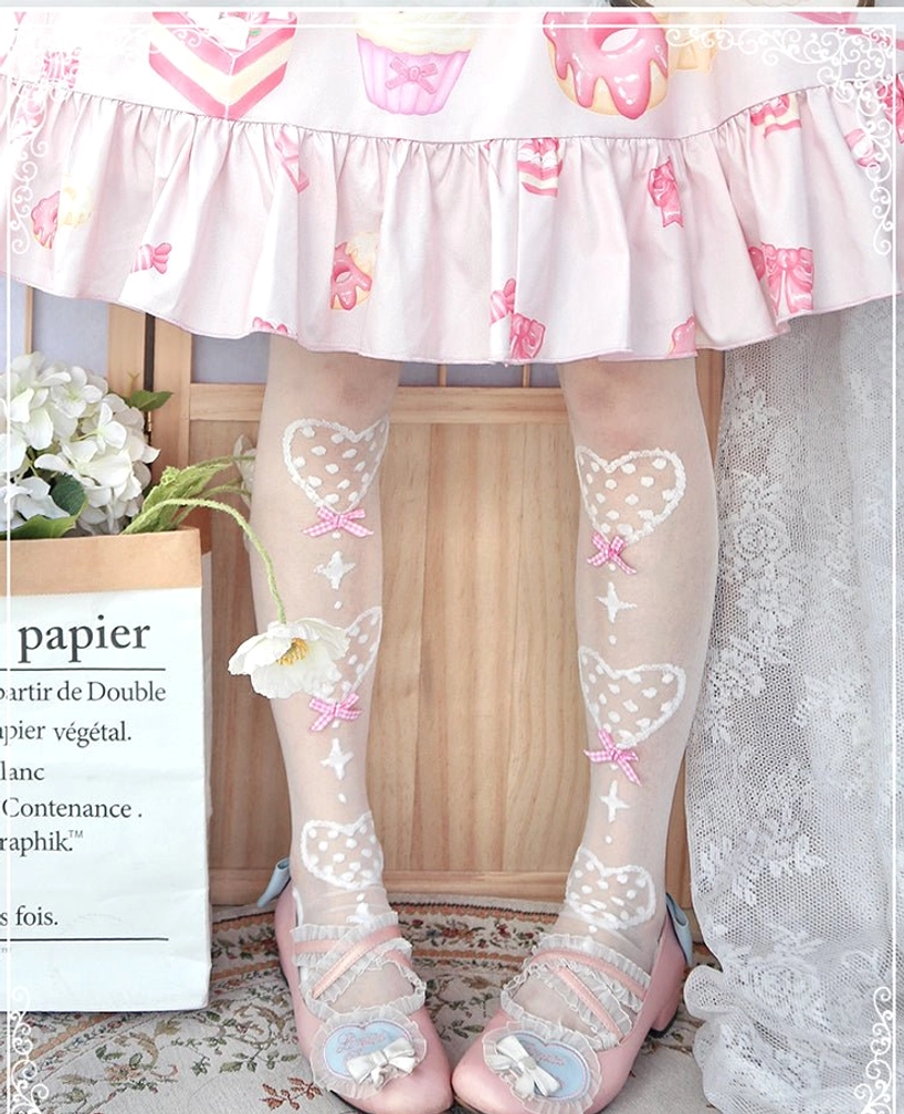 Lolita knee socks styled with complementary Lolita outfit showing how to coordinate with sweet dress and Mary Jane shoes for complete aesthetic