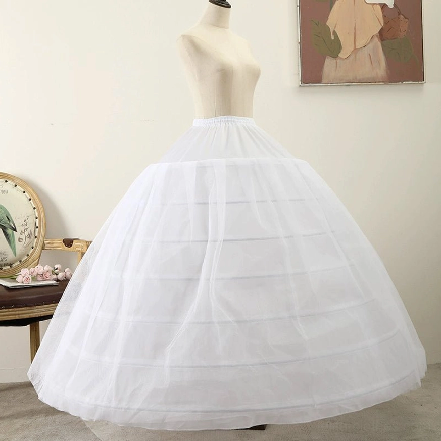 Lolita long petticoat side view showcasing rounded full skirt silhouette and sheer breathable white tulle layered fabric construction