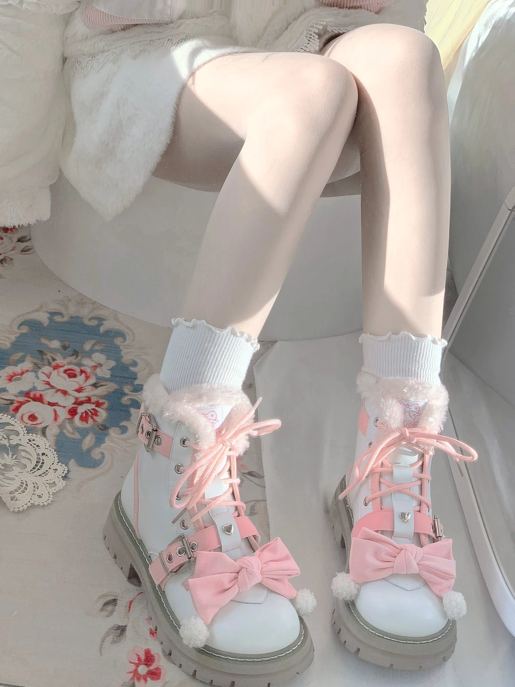 Lolita martin boots styling coordination frilled white socks kawaii fashion aesthetic romantic charm