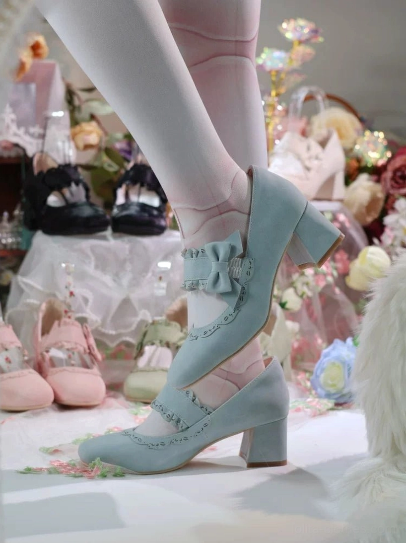 Lolita mary jane chunky heels with premium suede upper construction in elegant colorway, showing refined finish and sophisticated details characteristic of classic lolita footwear