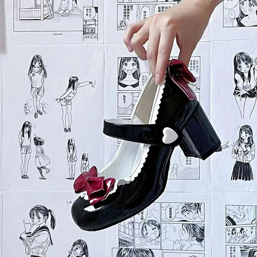 Lolita Mary Jane heels in classic black and white color options showing versatility for different Lolita substyles
