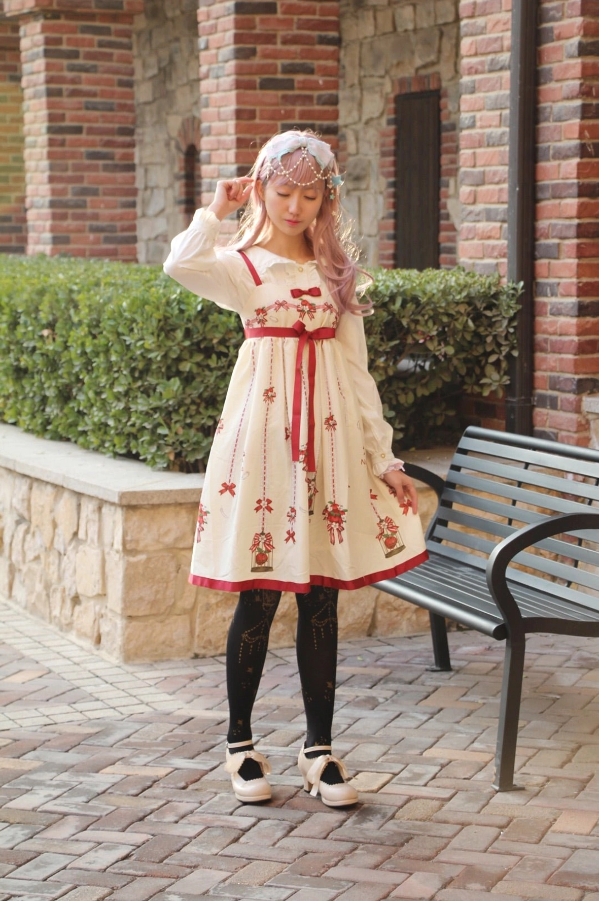 Artisan handcrafting process of lolita satin Mary Jane high heel shoes showing detailed stitching, ribbon bow attachment, and quality construction methods