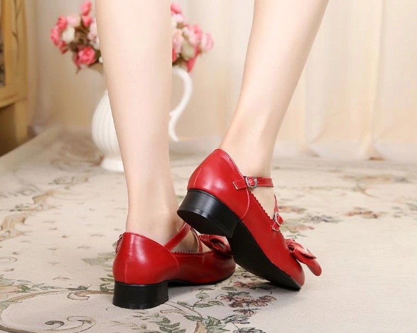Light pink lolita bow cross-strap shoes bottom sole rubber material quality construction