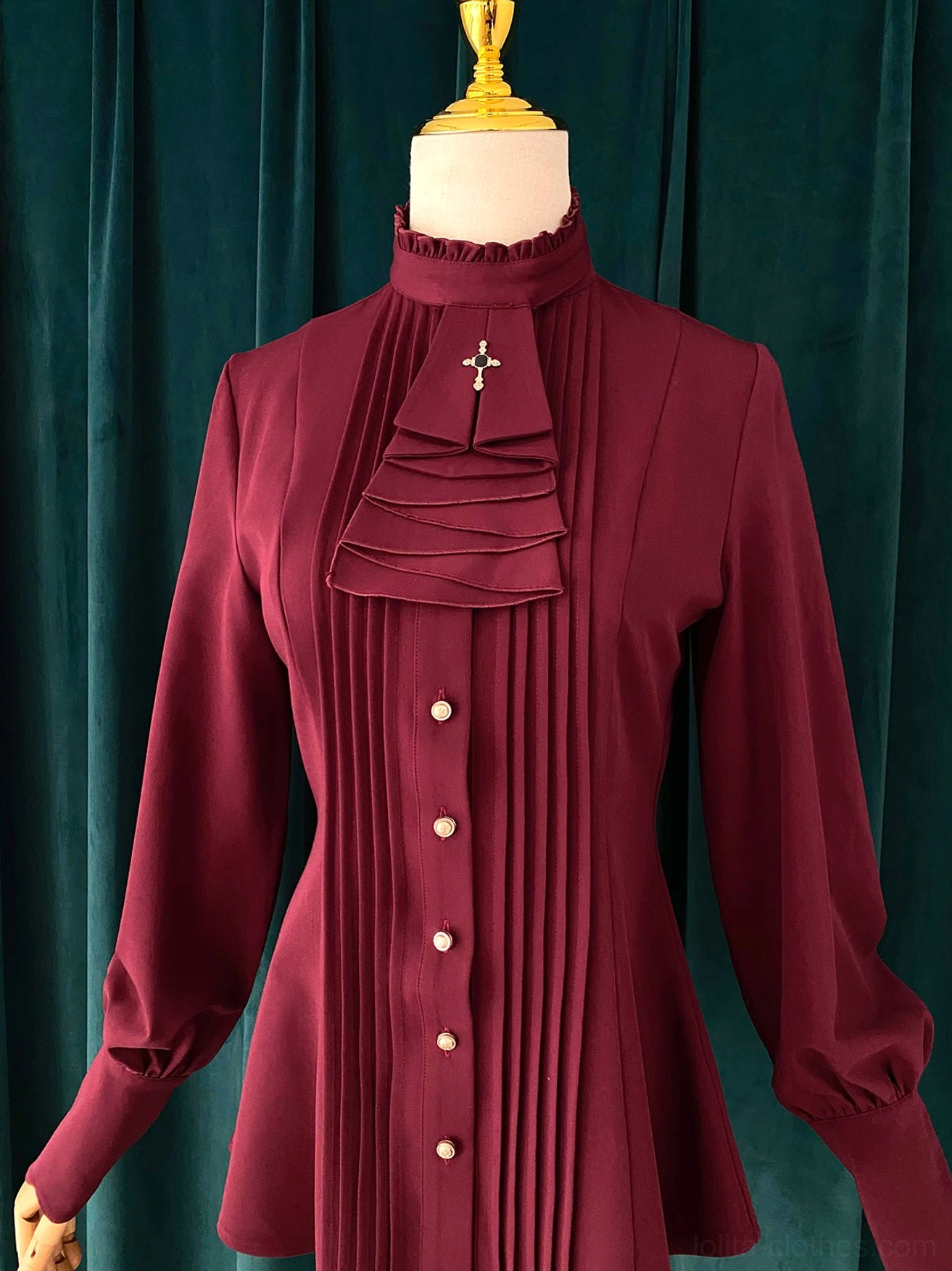 Lolita mutton sleeve blouse side view fitted peplum waist nipped silhouette dress form professional angle styling