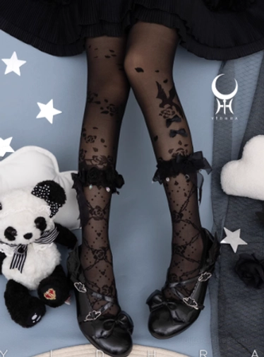 Nightingale and rose elegant lolita stereo floral sheer tights color variants comparison, showcasing white, black, and beige options in 20D premium velvet silk with ruffled lace ankle cuffs